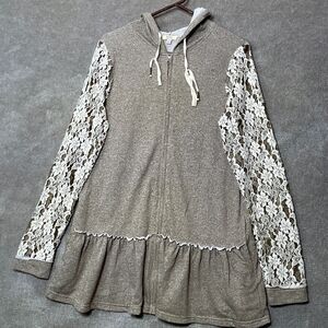 Kori America Hoodie Jacket Womens M Lace Sleeve Peplum Boho Cottagecore Romantic